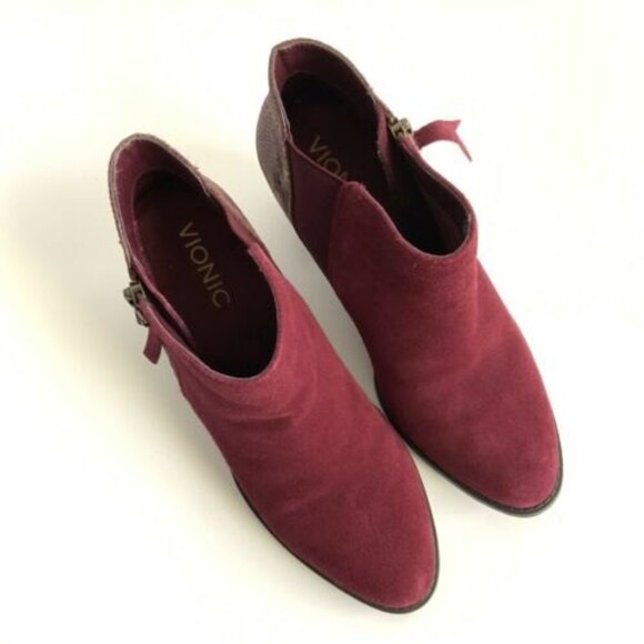 Vionic Bootie Size 7M Maroon Anne Leather Upright Block Heel - Picture 10 of 11